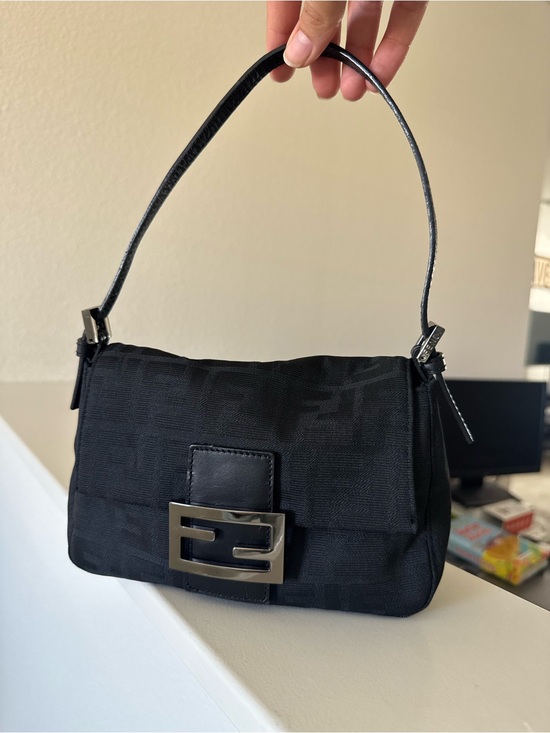 Fendi Handbags - Vintage Fendi black Zucca print Mini Mamma Baguette w/ silver hardware